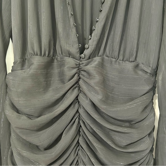 House of Harlow Ruched Sheer Lurex Metallic Mini Dress in Black sz 8 - Picture 4 of 6